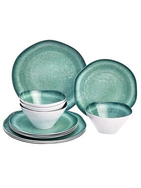 Teal Glaze 12-Piece Melamine Dinnerware Set